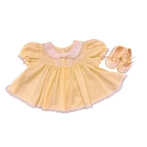 Vintage Sears Newborn (up to 14 pounds) Yellow Lace Dress & Matching Shoes